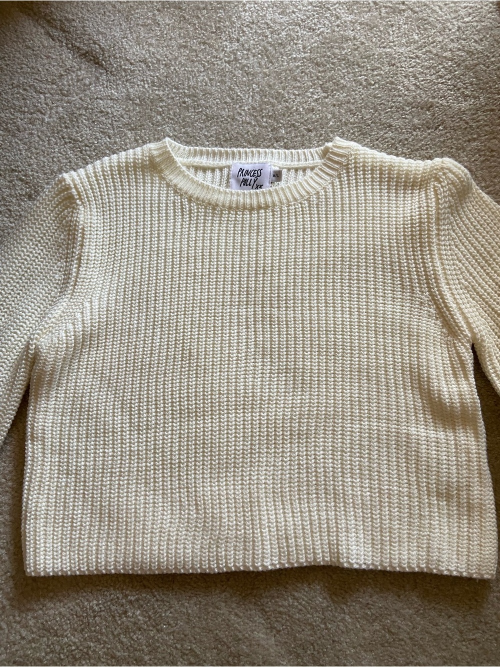 Princess Polly Cream Ribbed Bell sleeve Cropped Sweater - Picture 4 of 4